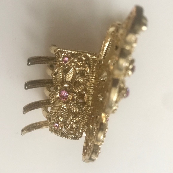 Gold-Toned Butterfly Hair Clip w/ Pink Line Stones - Picture 2 of 5